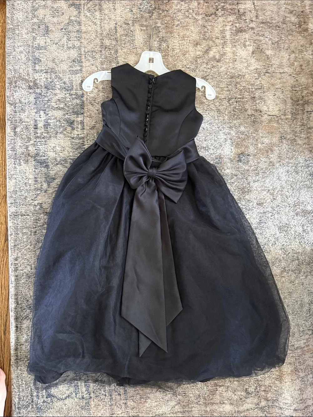 David's Bridal Black Satin and Tulle Flower Girl Dress - Picture 2 of 2
